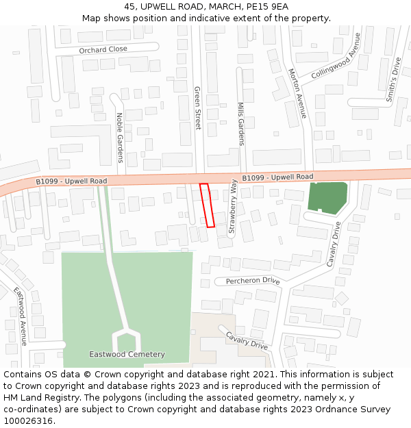 45, UPWELL ROAD, MARCH, PE15 9EA: Location map and indicative extent of plot