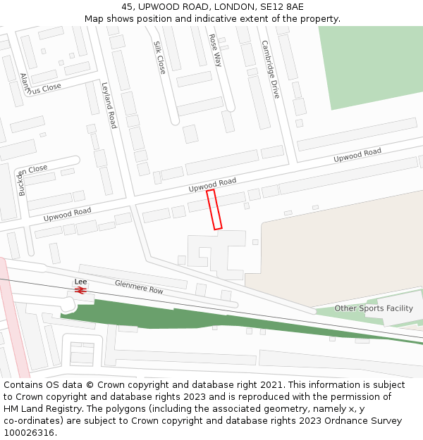 45, UPWOOD ROAD, LONDON, SE12 8AE: Location map and indicative extent of plot