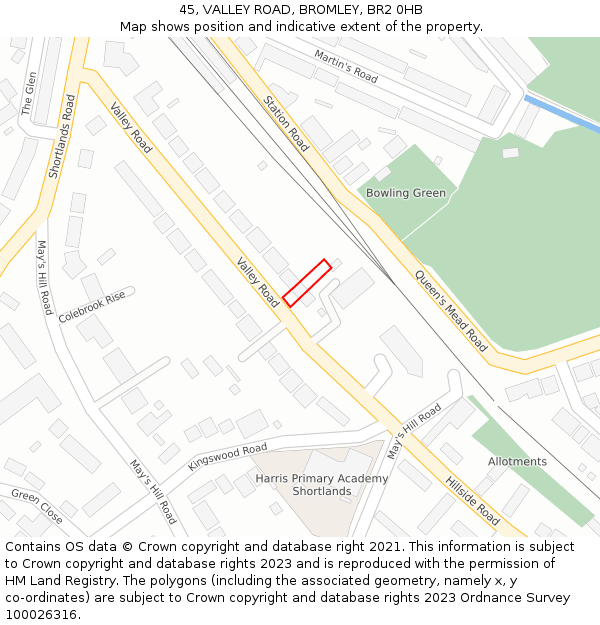 45, VALLEY ROAD, BROMLEY, BR2 0HB: Location map and indicative extent of plot