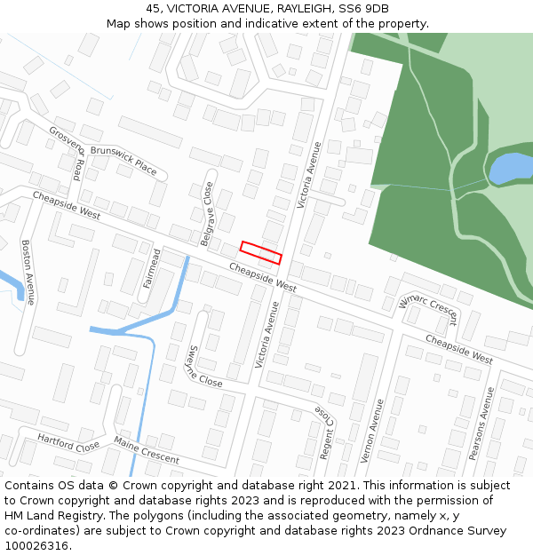 45, VICTORIA AVENUE, RAYLEIGH, SS6 9DB: Location map and indicative extent of plot