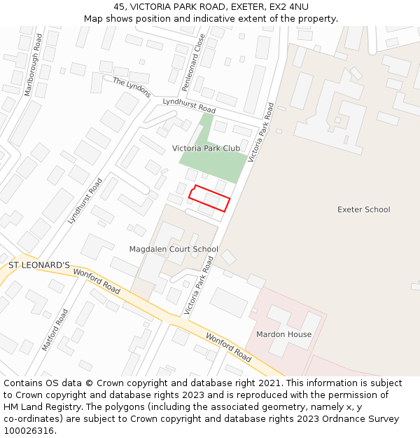 45, VICTORIA PARK ROAD, EXETER, EX2 4NU: Location map and indicative extent of plot