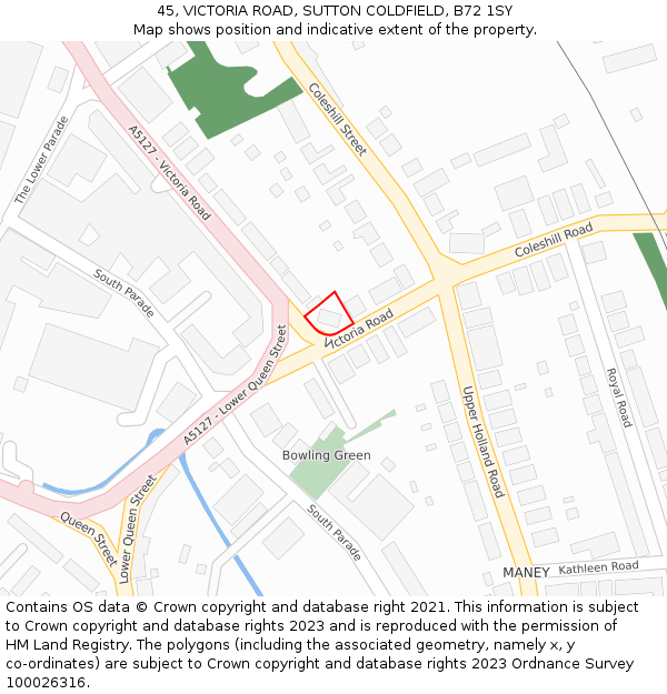 45, VICTORIA ROAD, SUTTON COLDFIELD, B72 1SY: Location map and indicative extent of plot