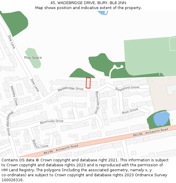 45, WADEBRIDGE DRIVE, BURY, BL8 2NN: Location map and indicative extent of plot