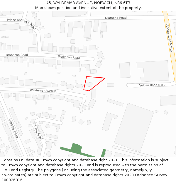 45, WALDEMAR AVENUE, NORWICH, NR6 6TB: Location map and indicative extent of plot