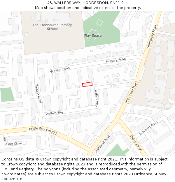 45, WALLERS WAY, HODDESDON, EN11 9LH: Location map and indicative extent of plot