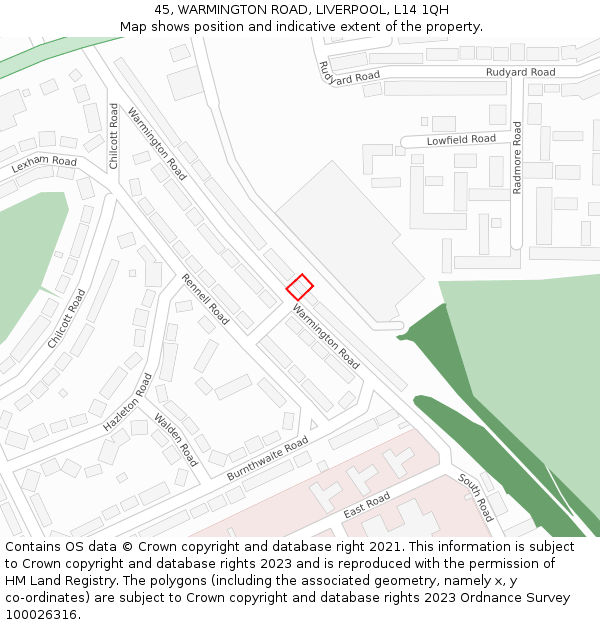45, WARMINGTON ROAD, LIVERPOOL, L14 1QH: Location map and indicative extent of plot