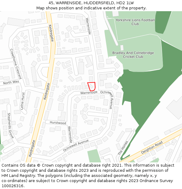 45, WARRENSIDE, HUDDERSFIELD, HD2 1LW: Location map and indicative extent of plot