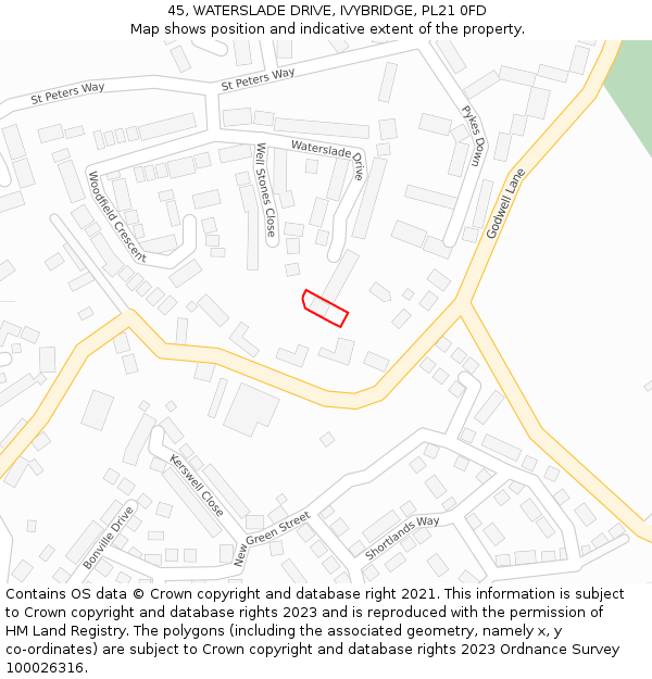 45, WATERSLADE DRIVE, IVYBRIDGE, PL21 0FD: Location map and indicative extent of plot