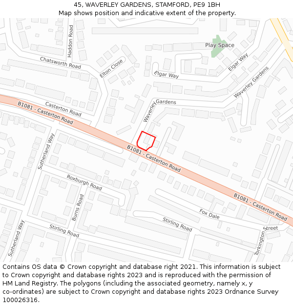 45, WAVERLEY GARDENS, STAMFORD, PE9 1BH: Location map and indicative extent of plot