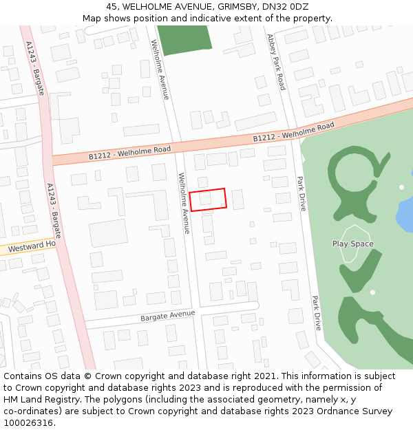 45, WELHOLME AVENUE, GRIMSBY, DN32 0DZ: Location map and indicative extent of plot