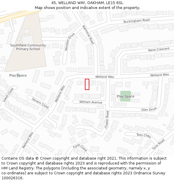 45, WELLAND WAY, OAKHAM, LE15 6SL: Location map and indicative extent of plot