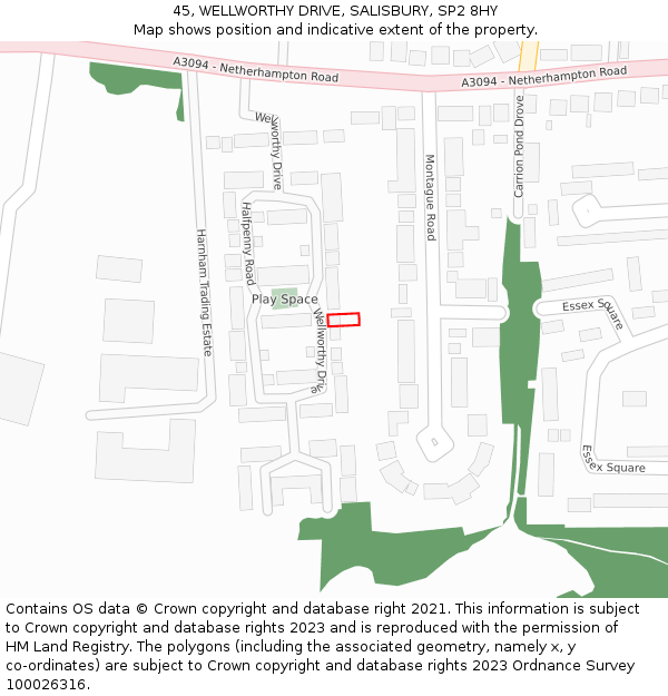 45, WELLWORTHY DRIVE, SALISBURY, SP2 8HY: Location map and indicative extent of plot