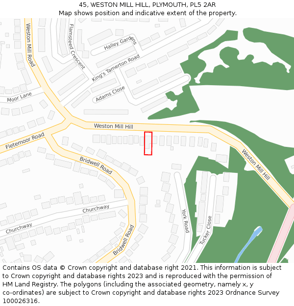 45, WESTON MILL HILL, PLYMOUTH, PL5 2AR: Location map and indicative extent of plot