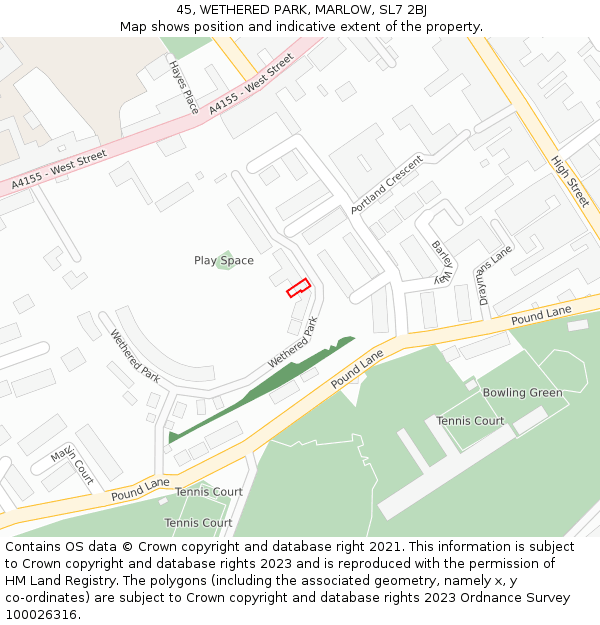 45, WETHERED PARK, MARLOW, SL7 2BJ: Location map and indicative extent of plot