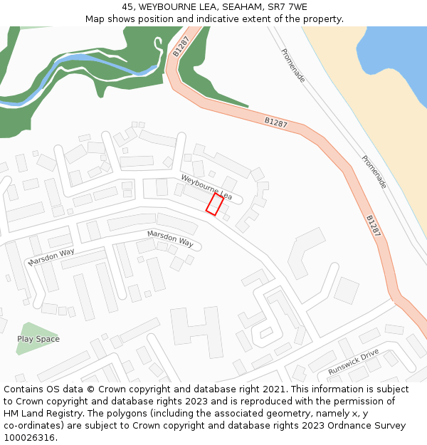 45, WEYBOURNE LEA, SEAHAM, SR7 7WE: Location map and indicative extent of plot