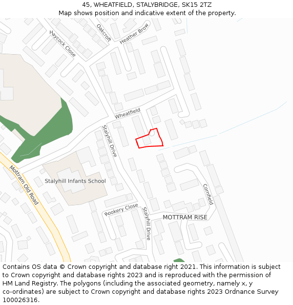 45, WHEATFIELD, STALYBRIDGE, SK15 2TZ: Location map and indicative extent of plot