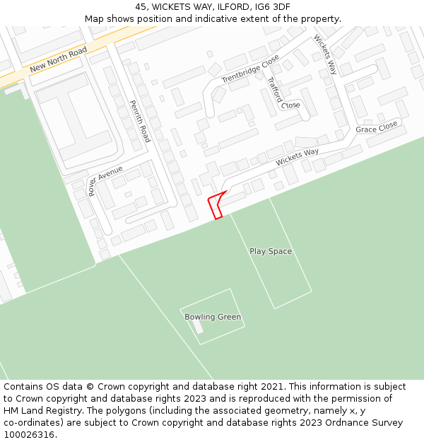 45, WICKETS WAY, ILFORD, IG6 3DF: Location map and indicative extent of plot