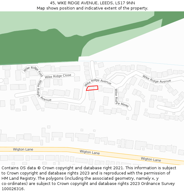 45, WIKE RIDGE AVENUE, LEEDS, LS17 9NN: Location map and indicative extent of plot