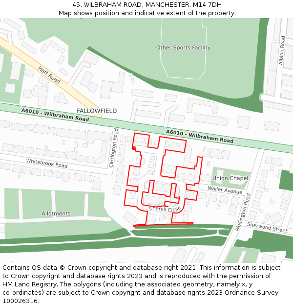 45, WILBRAHAM ROAD, MANCHESTER, M14 7DH: Location map and indicative extent of plot