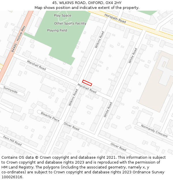 45, WILKINS ROAD, OXFORD, OX4 2HY: Location map and indicative extent of plot