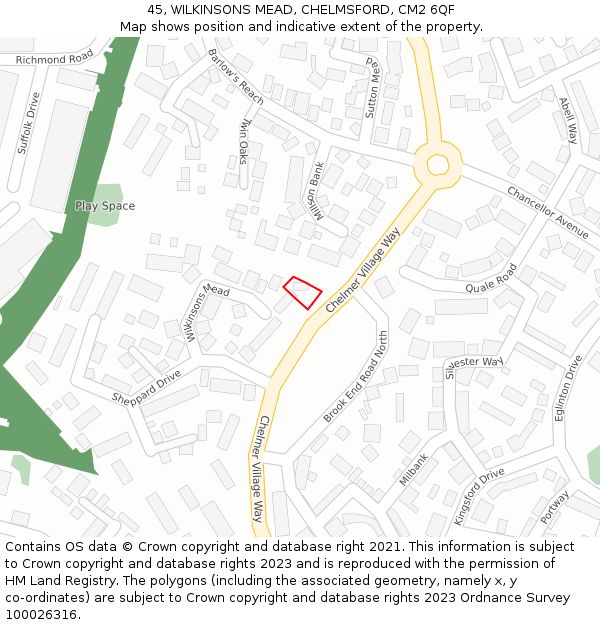 45, WILKINSONS MEAD, CHELMSFORD, CM2 6QF: Location map and indicative extent of plot