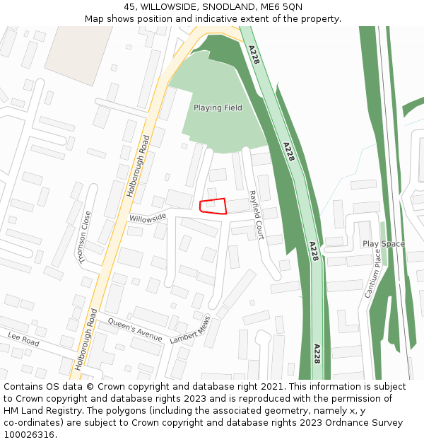 45, WILLOWSIDE, SNODLAND, ME6 5QN: Location map and indicative extent of plot