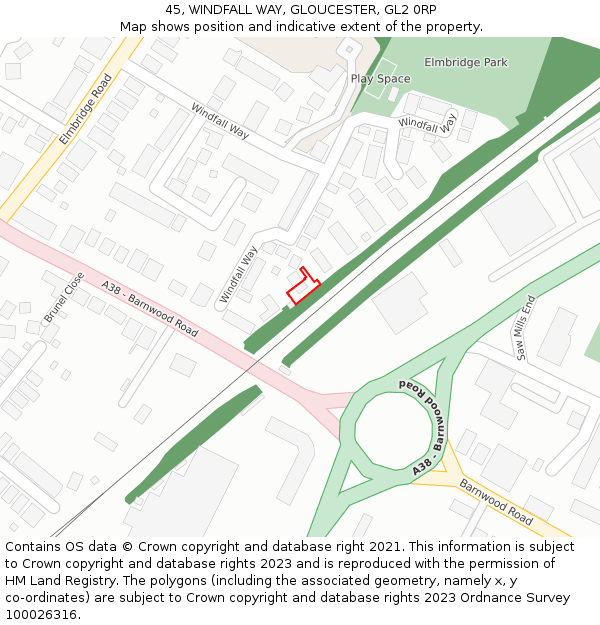 45, WINDFALL WAY, GLOUCESTER, GL2 0RP: Location map and indicative extent of plot
