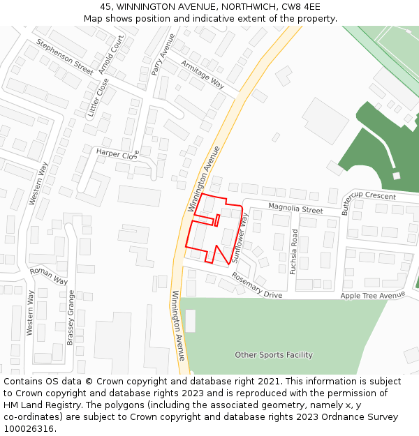 45, WINNINGTON AVENUE, NORTHWICH, CW8 4EE: Location map and indicative extent of plot