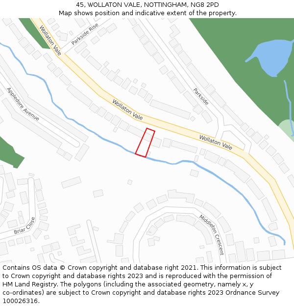 45, WOLLATON VALE, NOTTINGHAM, NG8 2PD: Location map and indicative extent of plot