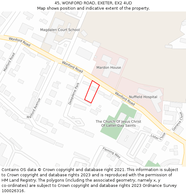 45, WONFORD ROAD, EXETER, EX2 4UD: Location map and indicative extent of plot