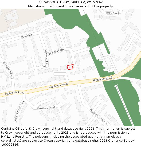 45, WOODHALL WAY, FAREHAM, PO15 6BW: Location map and indicative extent of plot