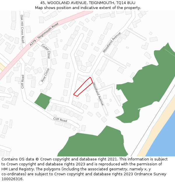 45, WOODLAND AVENUE, TEIGNMOUTH, TQ14 8UU: Location map and indicative extent of plot