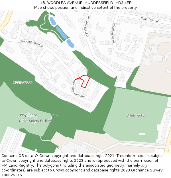 45, WOODLEA AVENUE, HUDDERSFIELD, HD3 4EF: Location map and indicative extent of plot