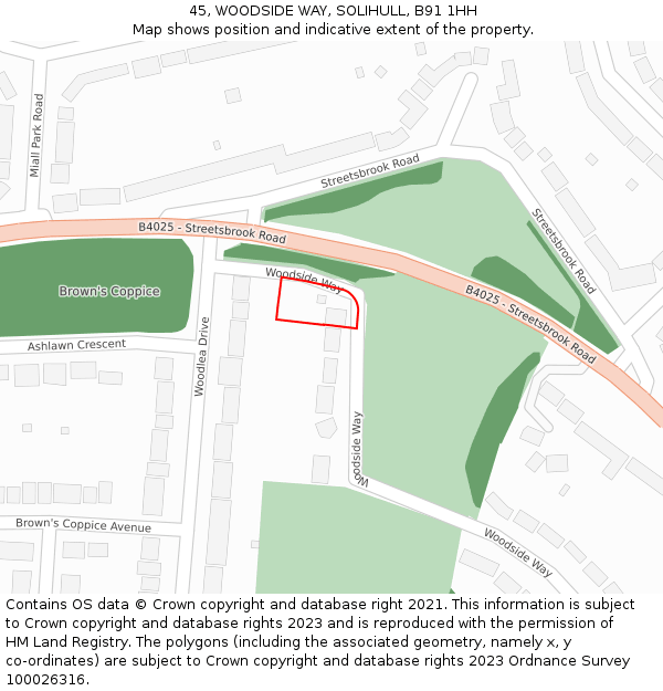 45, WOODSIDE WAY, SOLIHULL, B91 1HH: Location map and indicative extent of plot