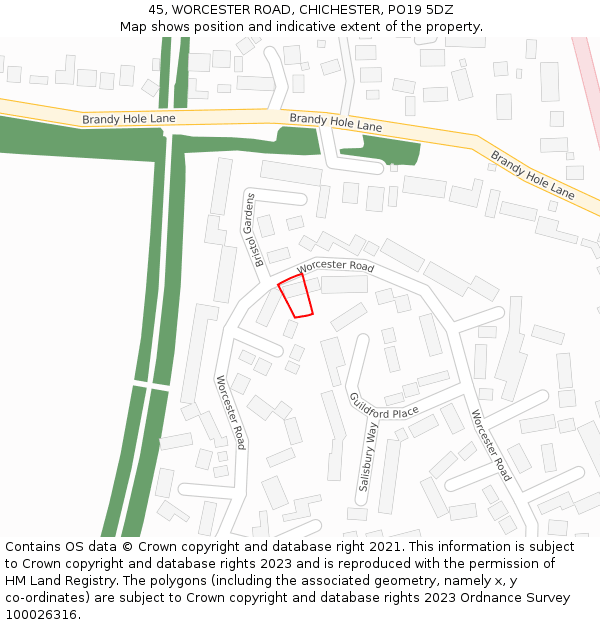 45, WORCESTER ROAD, CHICHESTER, PO19 5DZ: Location map and indicative extent of plot