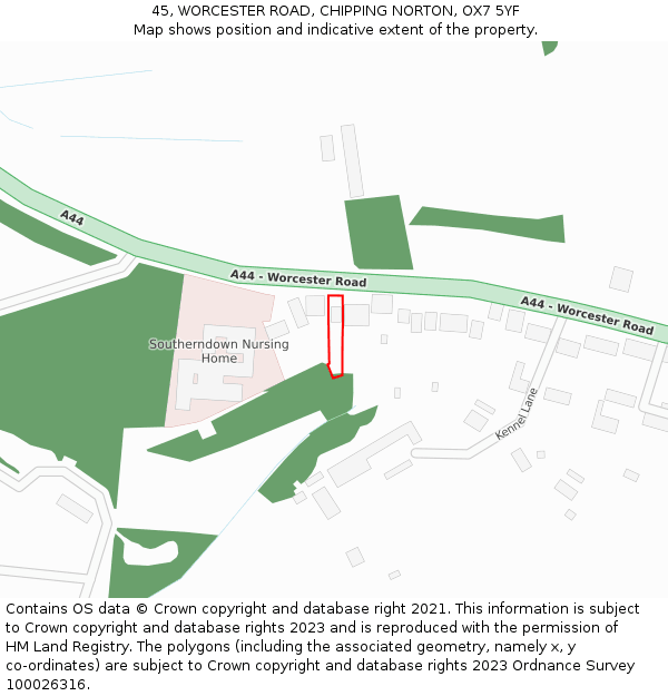 45, WORCESTER ROAD, CHIPPING NORTON, OX7 5YF: Location map and indicative extent of plot