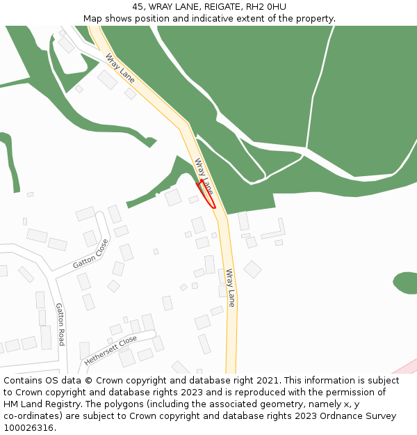 45, WRAY LANE, REIGATE, RH2 0HU: Location map and indicative extent of plot