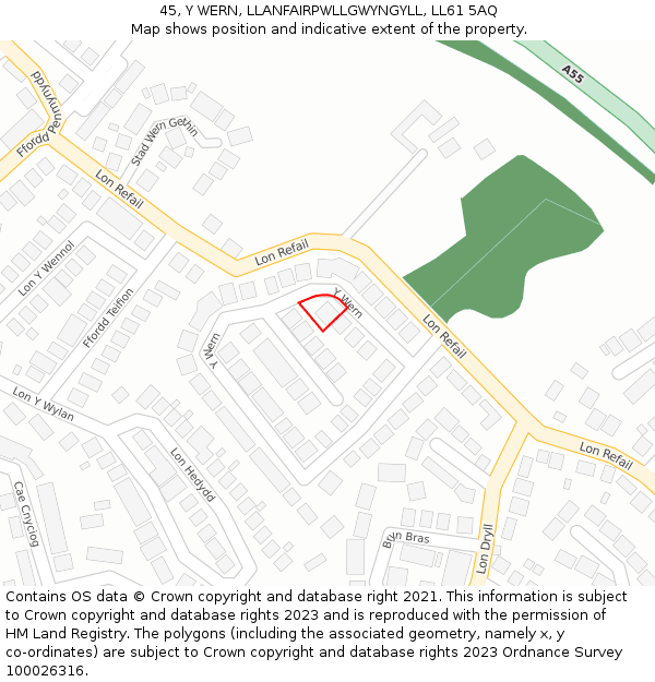45, Y WERN, LLANFAIRPWLLGWYNGYLL, LL61 5AQ: Location map and indicative extent of plot