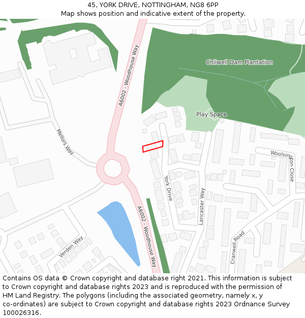 45, YORK DRIVE, NOTTINGHAM, NG8 6PP: Location map and indicative extent of plot