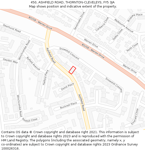 450, ASHFIELD ROAD, THORNTON-CLEVELEYS, FY5 3JA: Location map and indicative extent of plot