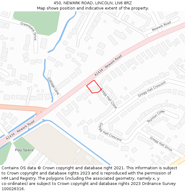 450, NEWARK ROAD, LINCOLN, LN6 8RZ: Location map and indicative extent of plot