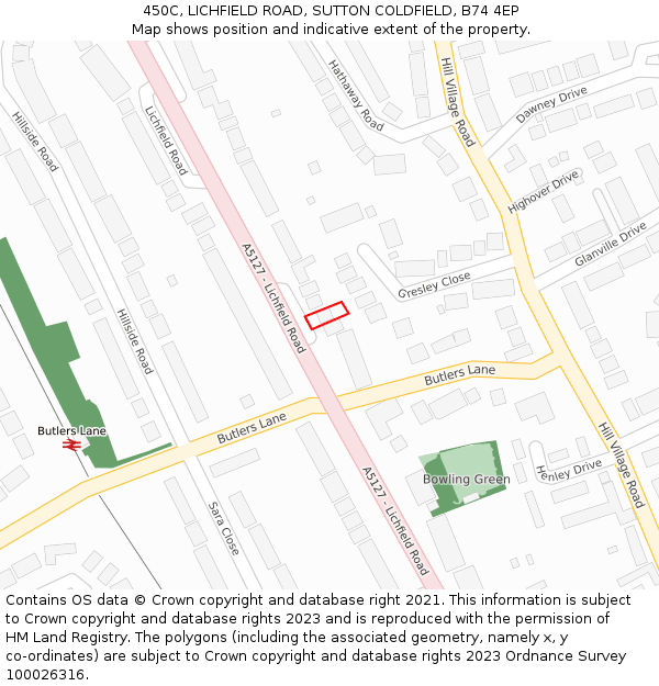 450C, LICHFIELD ROAD, SUTTON COLDFIELD, B74 4EP: Location map and indicative extent of plot