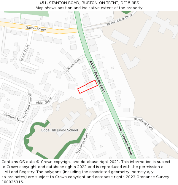 451, STANTON ROAD, BURTON-ON-TRENT, DE15 9RS: Location map and indicative extent of plot