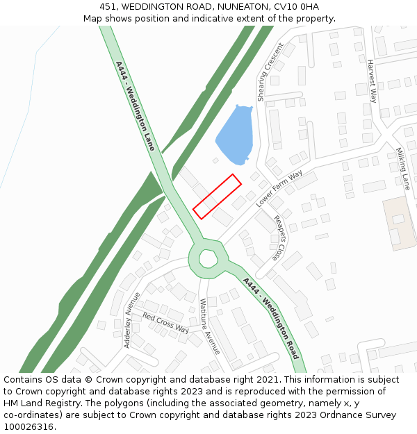 451, WEDDINGTON ROAD, NUNEATON, CV10 0HA: Location map and indicative extent of plot