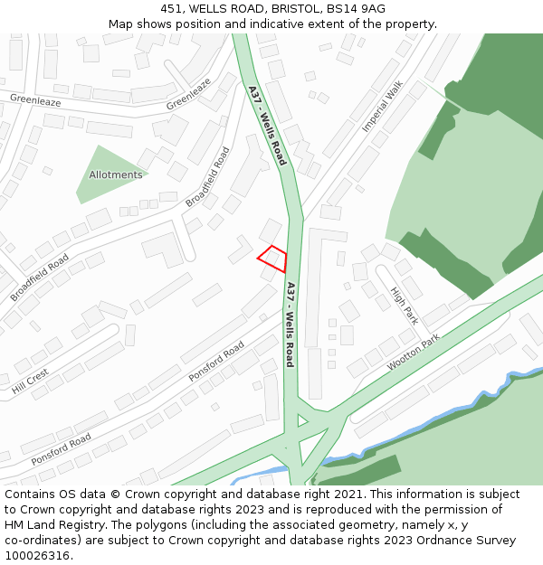 451, WELLS ROAD, BRISTOL, BS14 9AG: Location map and indicative extent of plot