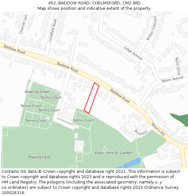 452, BADDOW ROAD, CHELMSFORD, CM2 9RD: Location map and indicative extent of plot