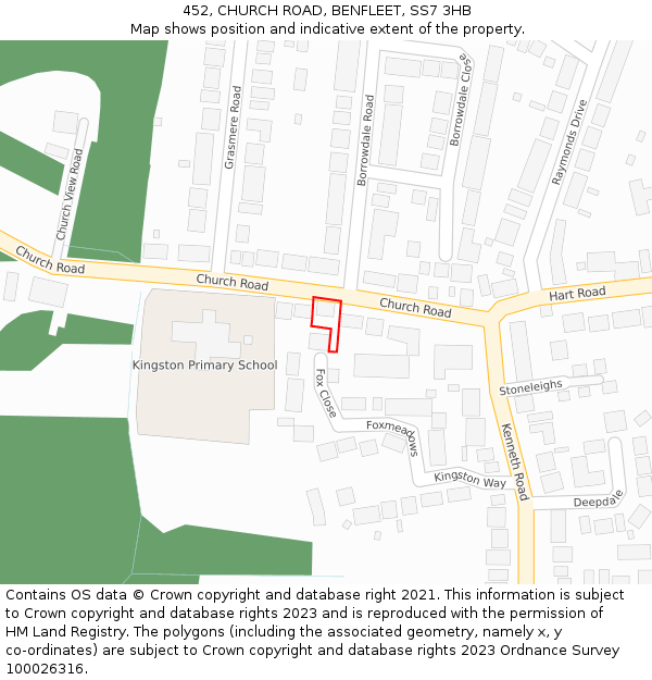 452, CHURCH ROAD, BENFLEET, SS7 3HB: Location map and indicative extent of plot