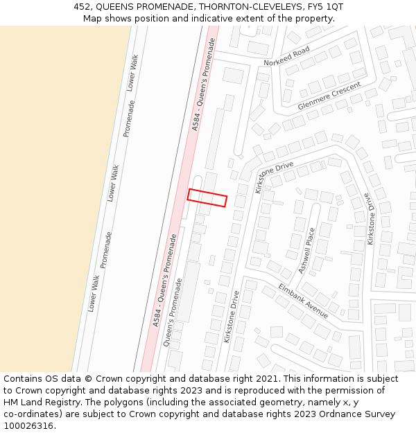 452, QUEENS PROMENADE, THORNTON-CLEVELEYS, FY5 1QT: Location map and indicative extent of plot