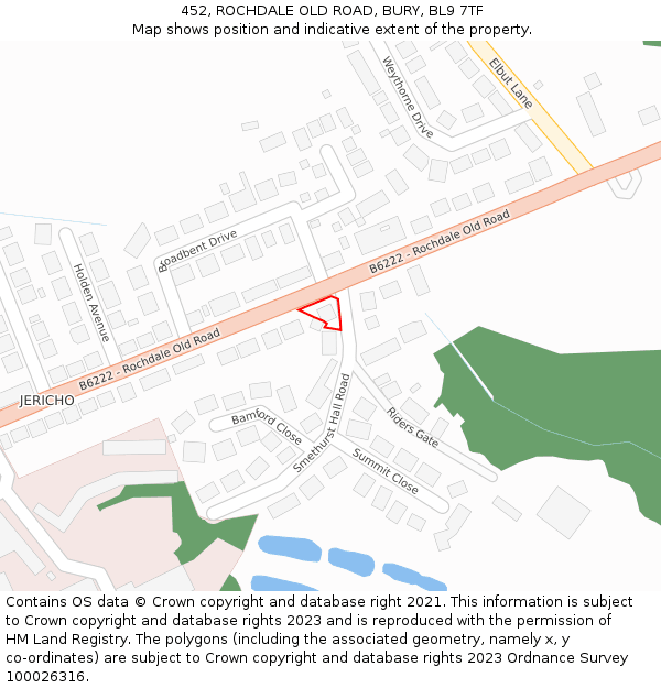 452, ROCHDALE OLD ROAD, BURY, BL9 7TF: Location map and indicative extent of plot