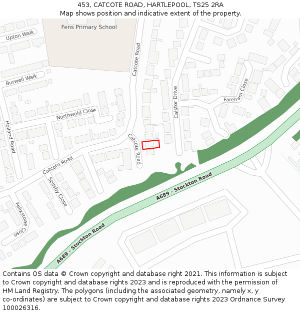 453, CATCOTE ROAD, HARTLEPOOL, TS25 2RA: Location map and indicative extent of plot